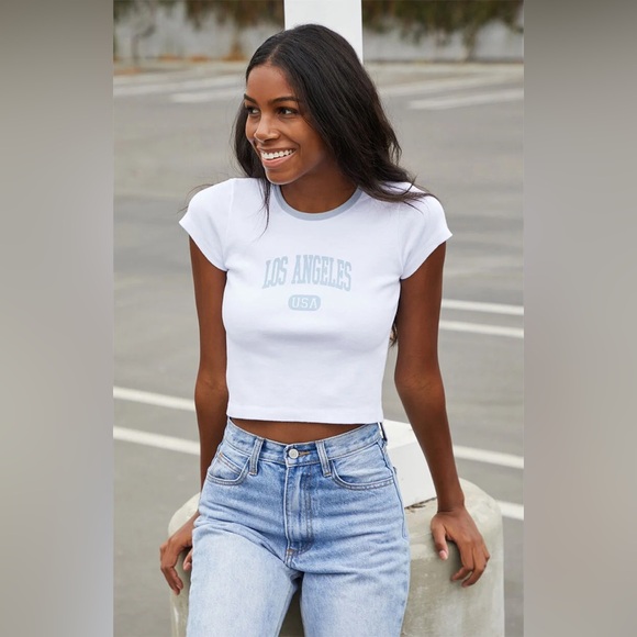 John Galt LA Baby Ringer T-Shirt White and Blue XS/S - Picture 7 of 7